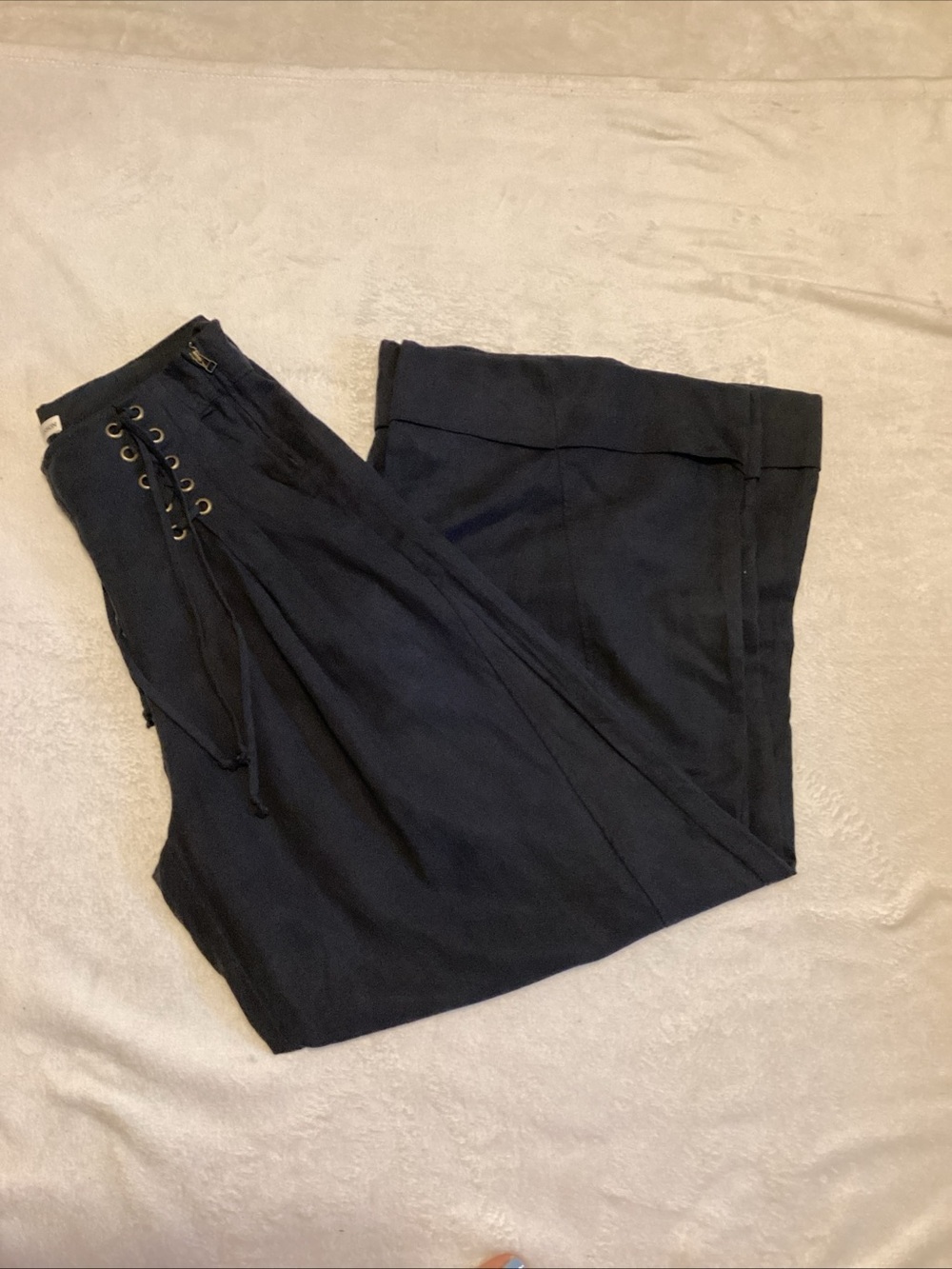 Ulla Johnson Black Lace-Up Waist Wide Leg Pants